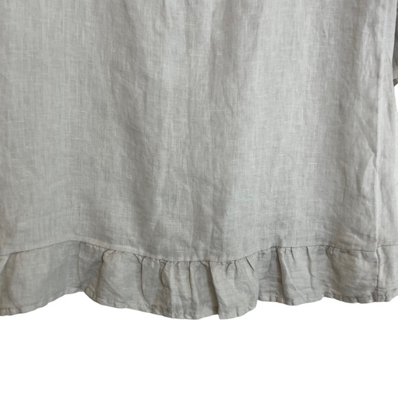 Lungo L'Arno Womens Linen Tunic Size Medium Sand 3/4 Sleeve Ruffled Hem Italy - Picture 3 of 7